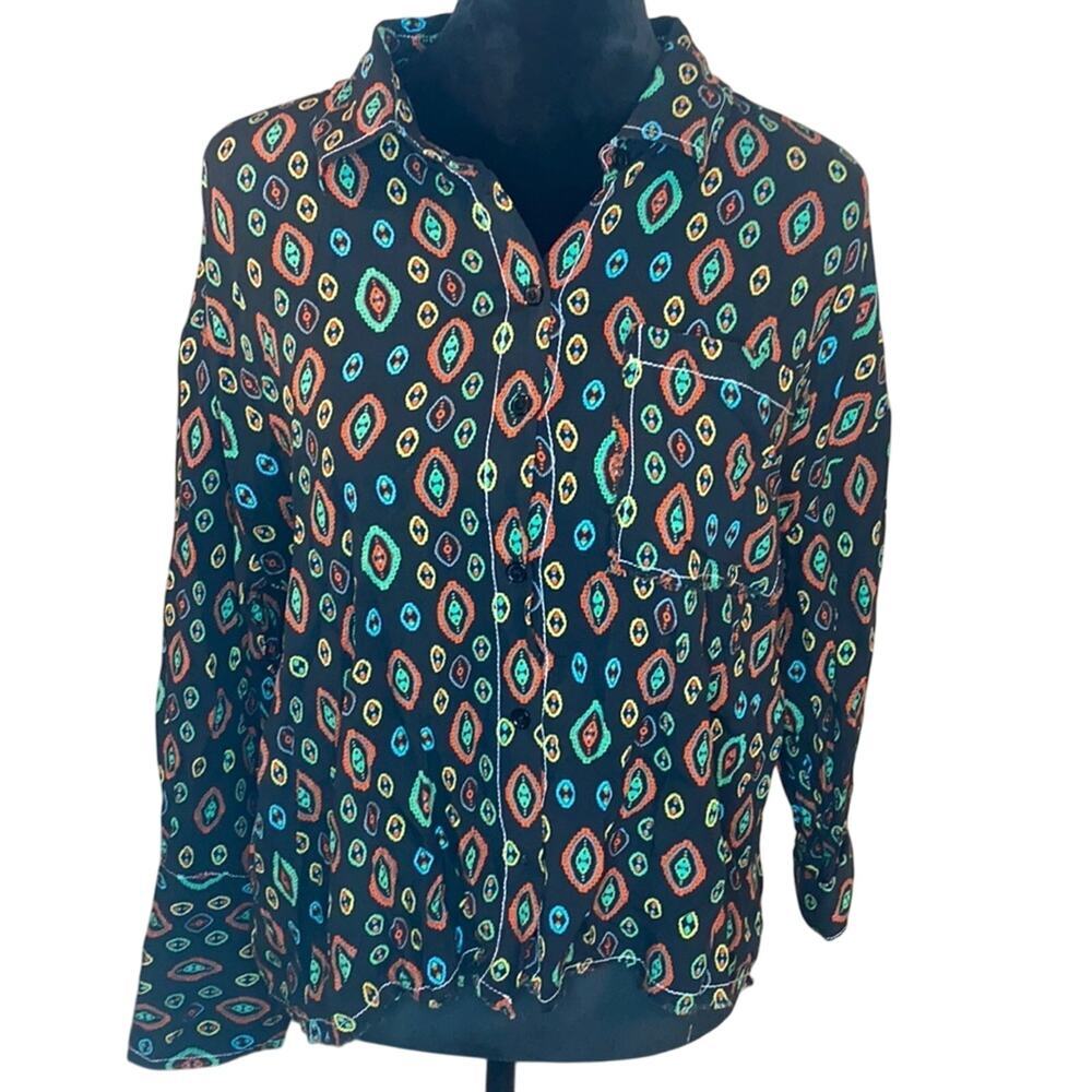 Women's Velvet Heart Western Style Button Down Blouse, Size Large
